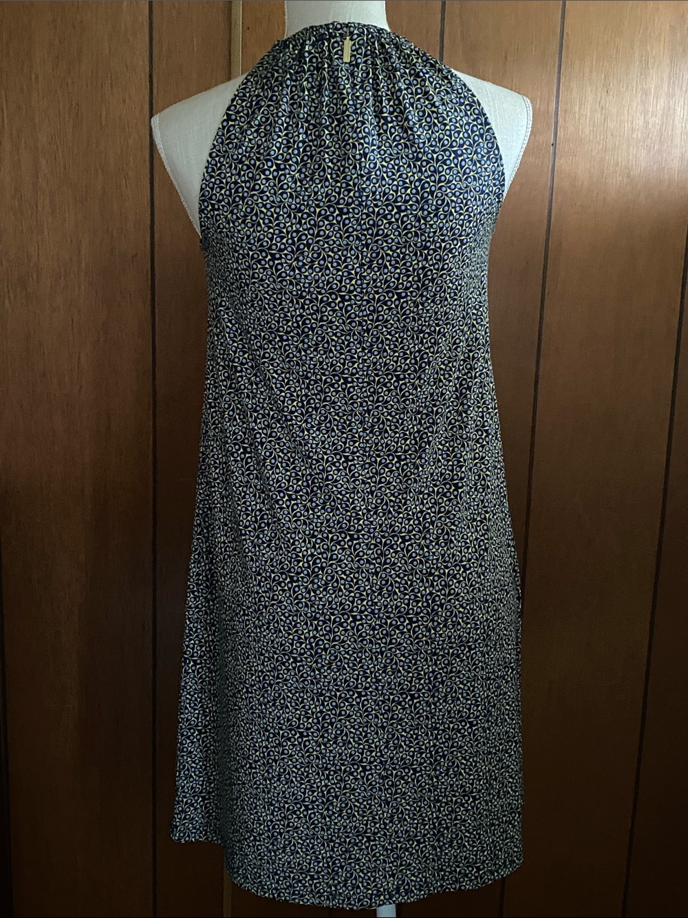 Michael Kors Navy Yellow & White Chain Shoulder Knee Length Dress - Picture 7 of 16
